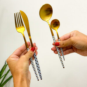 JOGO TALHERES 24 PEÇAS POLKA DOTS BOLINHAS