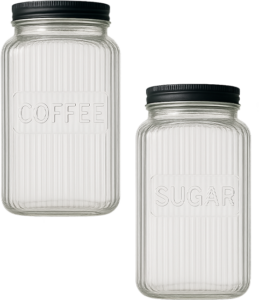 JOGO 2 POTES CANELADOS VIDRO PARA AÇÚCAR E CAFÉ 1.300ML