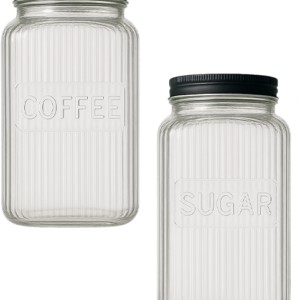 JOGO 2 POTES CANELADOS VIDRO PARA AÇÚCAR E CAFÉ 1.300ML