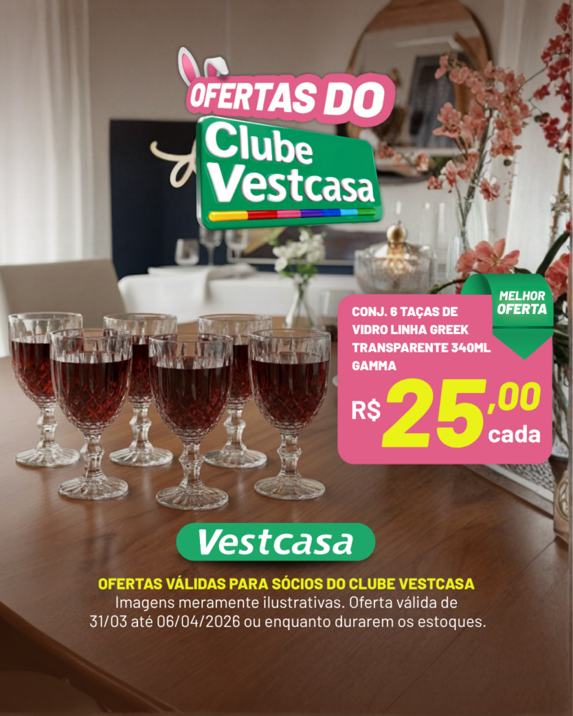 CONJ. 6 TAÇAS DE VIDRO LINHA GREEK TRANSPARENTE 340ML GAMMA