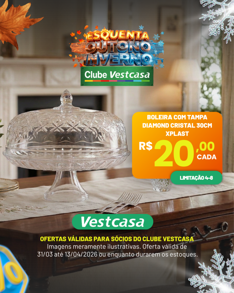 BOLEIRA COM TAMPA DIAMOND CRISTAL 30CM