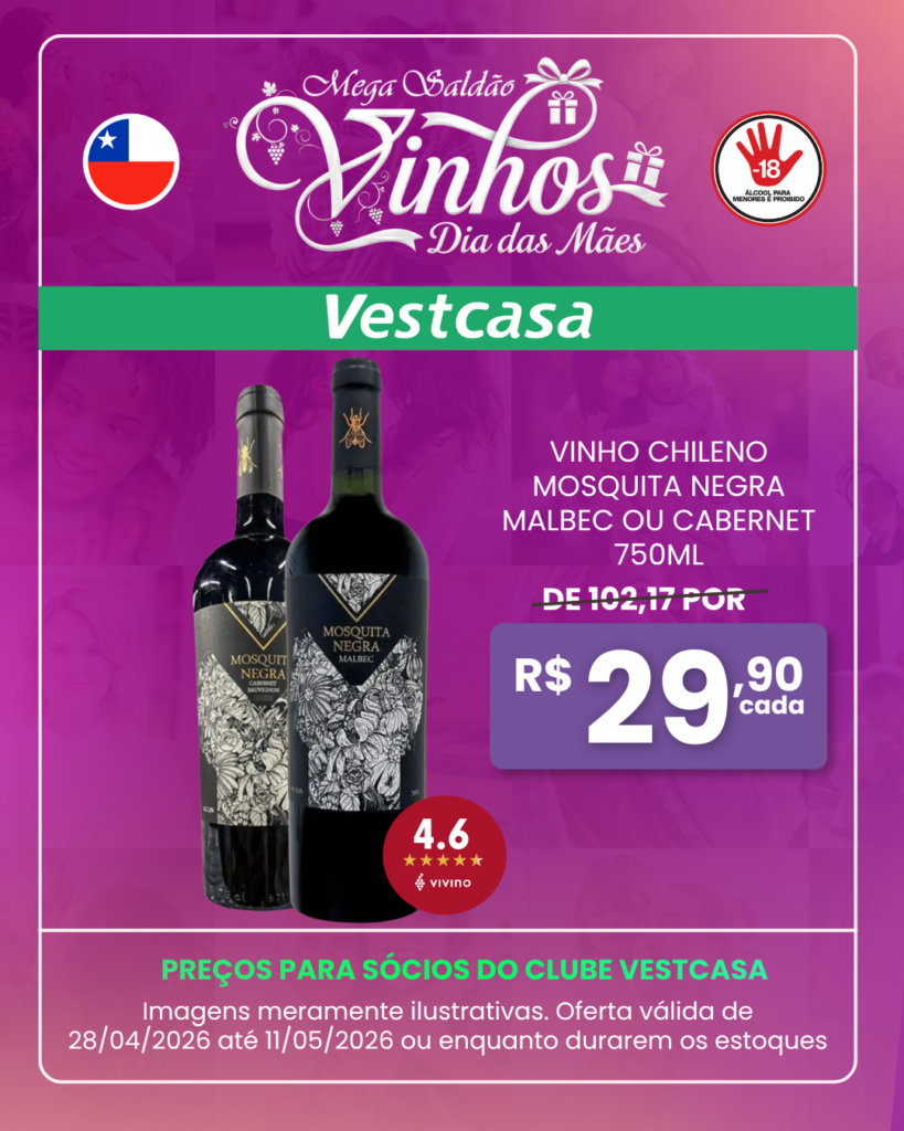 VINHO CHILENO MOSQUITA NEGRA MALBEC OU CABERNET 750ML