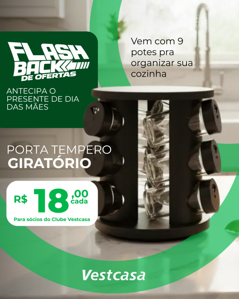 PORTA TEMPERO GIRATÓRIO 9 POTES VIDRO