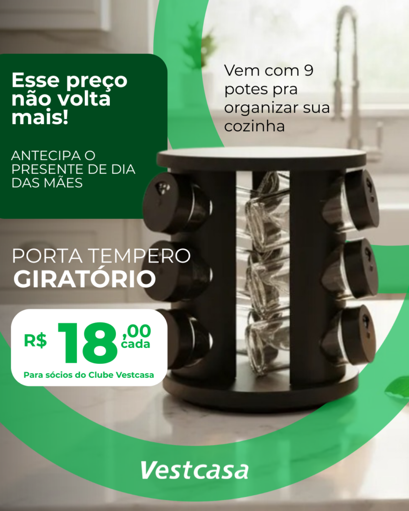 PORTA TEMPERO GIRATÓRIO 9 POTES VIDRO