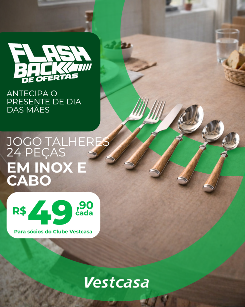 JOGO DE TALHERES 24 PEÇAS EM INOX E CABOS