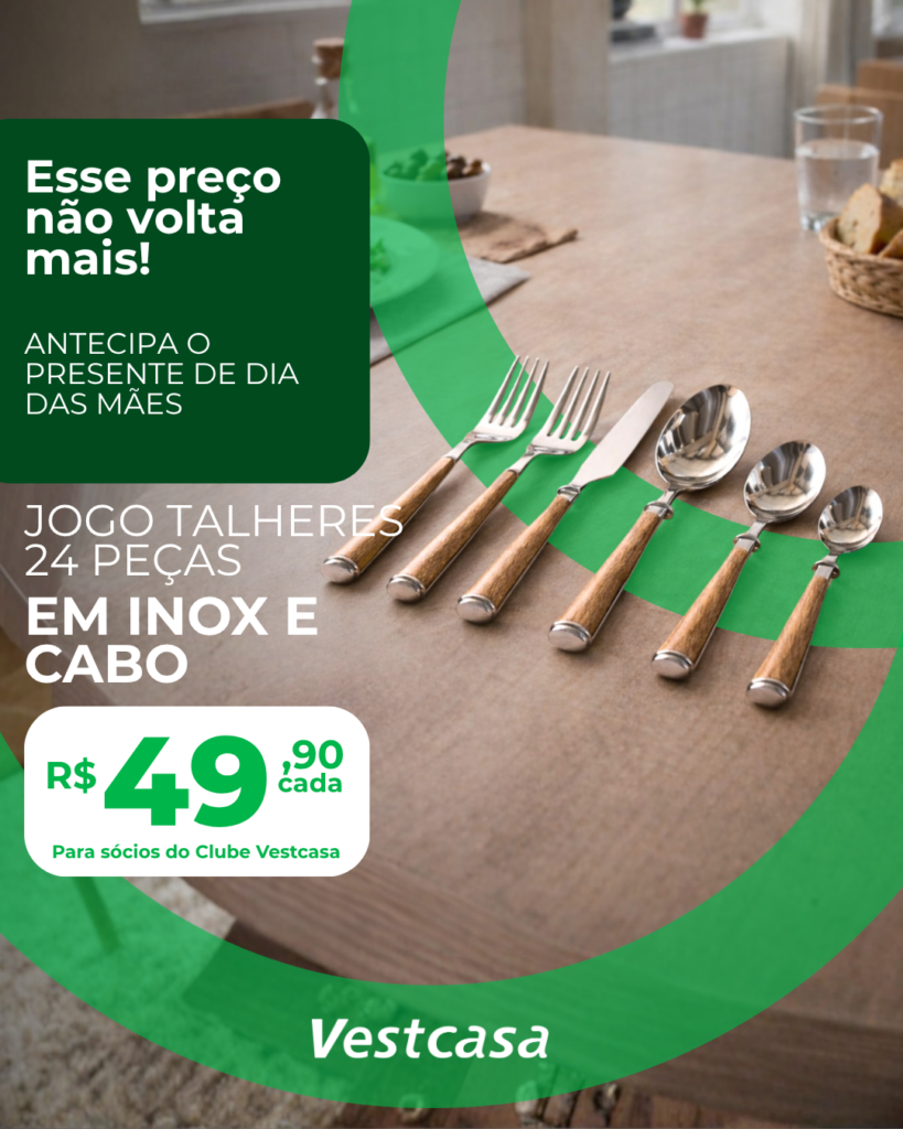 JOGO DE TALHERES 24 PEÇAS EM INOX E CABOS