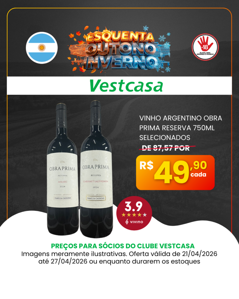 VINHO ARGENTINO OBRA PRIMA RESERVA 750ML SELECIONADOS