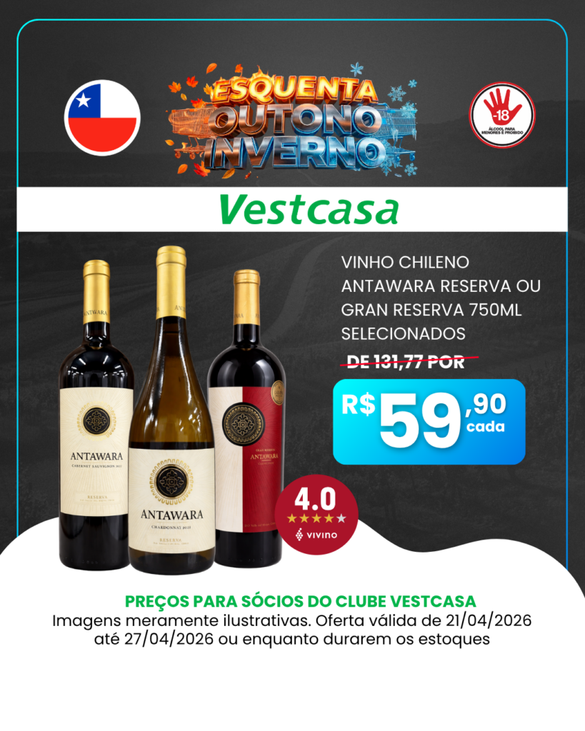 VINHO CHILENO ANTAWARA RESERVA OU GRAN RESERVA 750ML SELECIONADOS