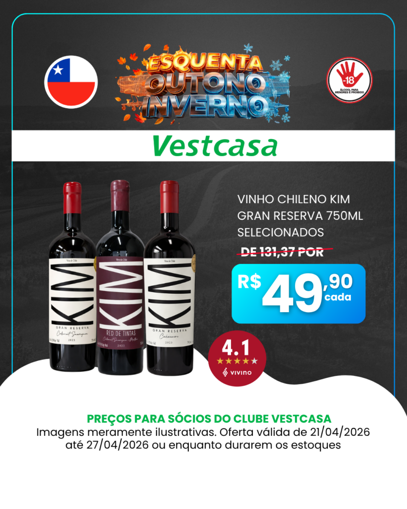 VINHO CHILENO KIM GRAN RESERVA 750ML SELECIONADOS