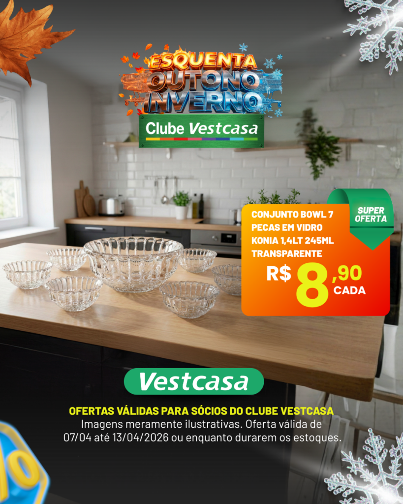 CONJUNTO BOWL 7 PECAS EM VIDRO KONIA 1,4LT 245ML TRANSPARENTE