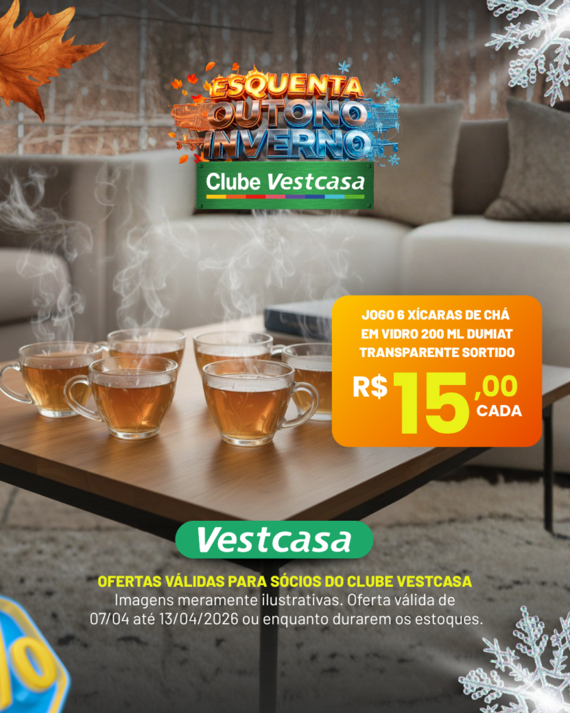 JOGO 6 XÍCARAS CHÁ EM VIDRO 200 ML TRANSPARENTE SORTIDO