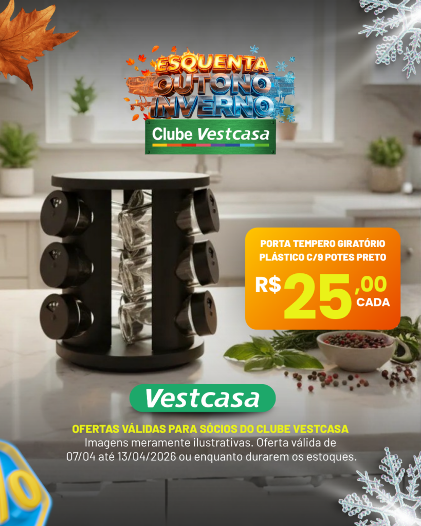 PORTA TEMPERO GIRATÓRIO PLÁSTICO C/9 POTES PRETO