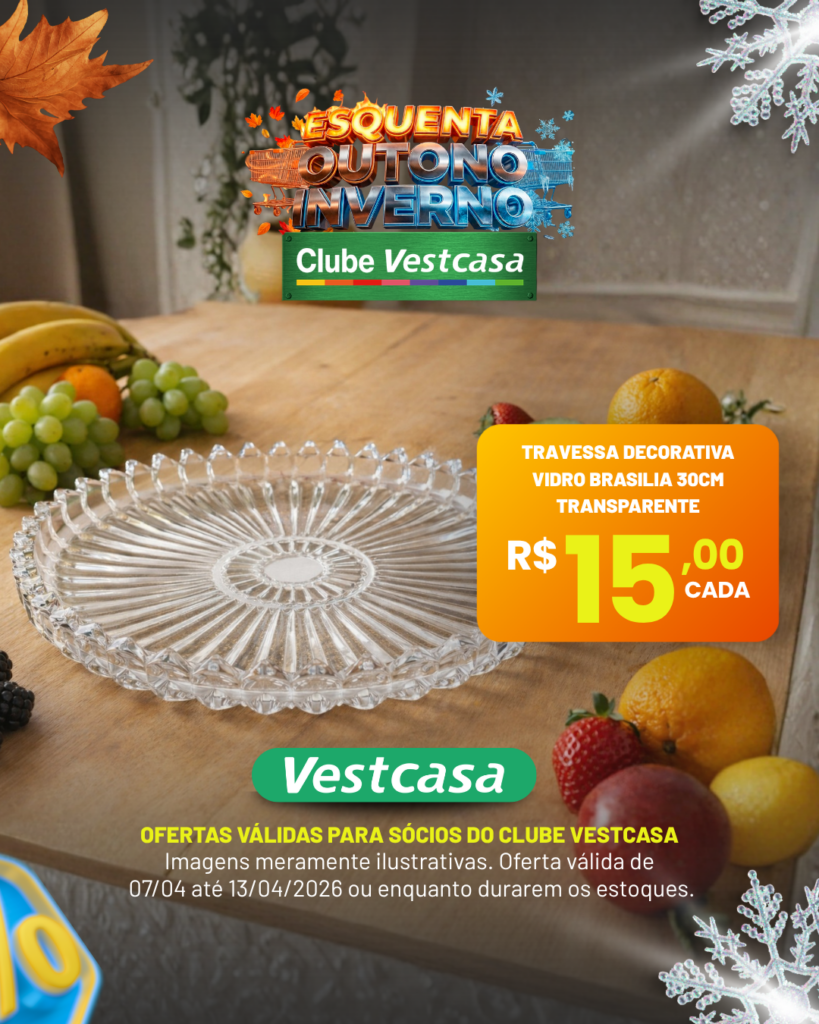 TRAVESSA DECORATIVA VIDRO BRASILIA 30CM TRANSPARENTE