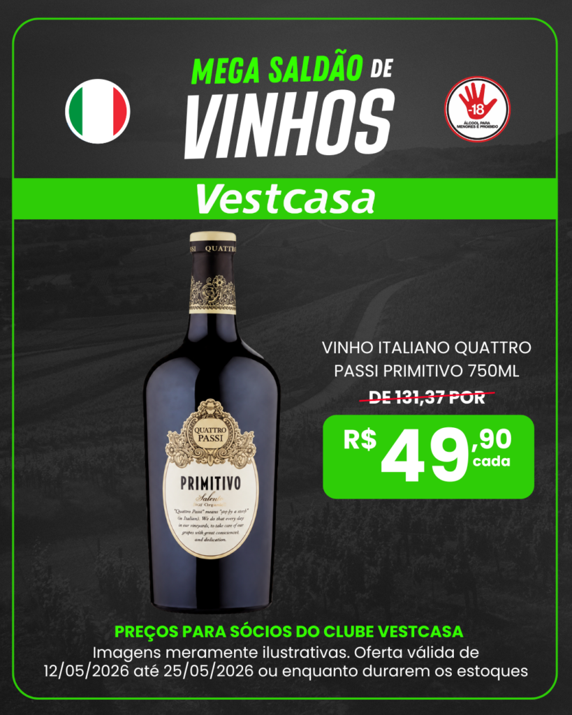VINHO ITALIANO QUATTRO PASSI PRIMITIVO 750ML