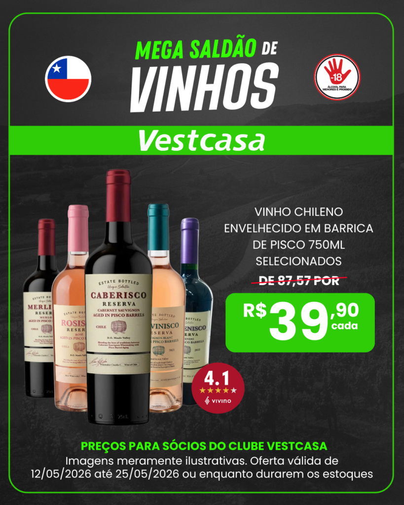 VINHO CHILENO ENVELHECIDO EM BARRICA DE PISCO 750ML SELECIONADOS